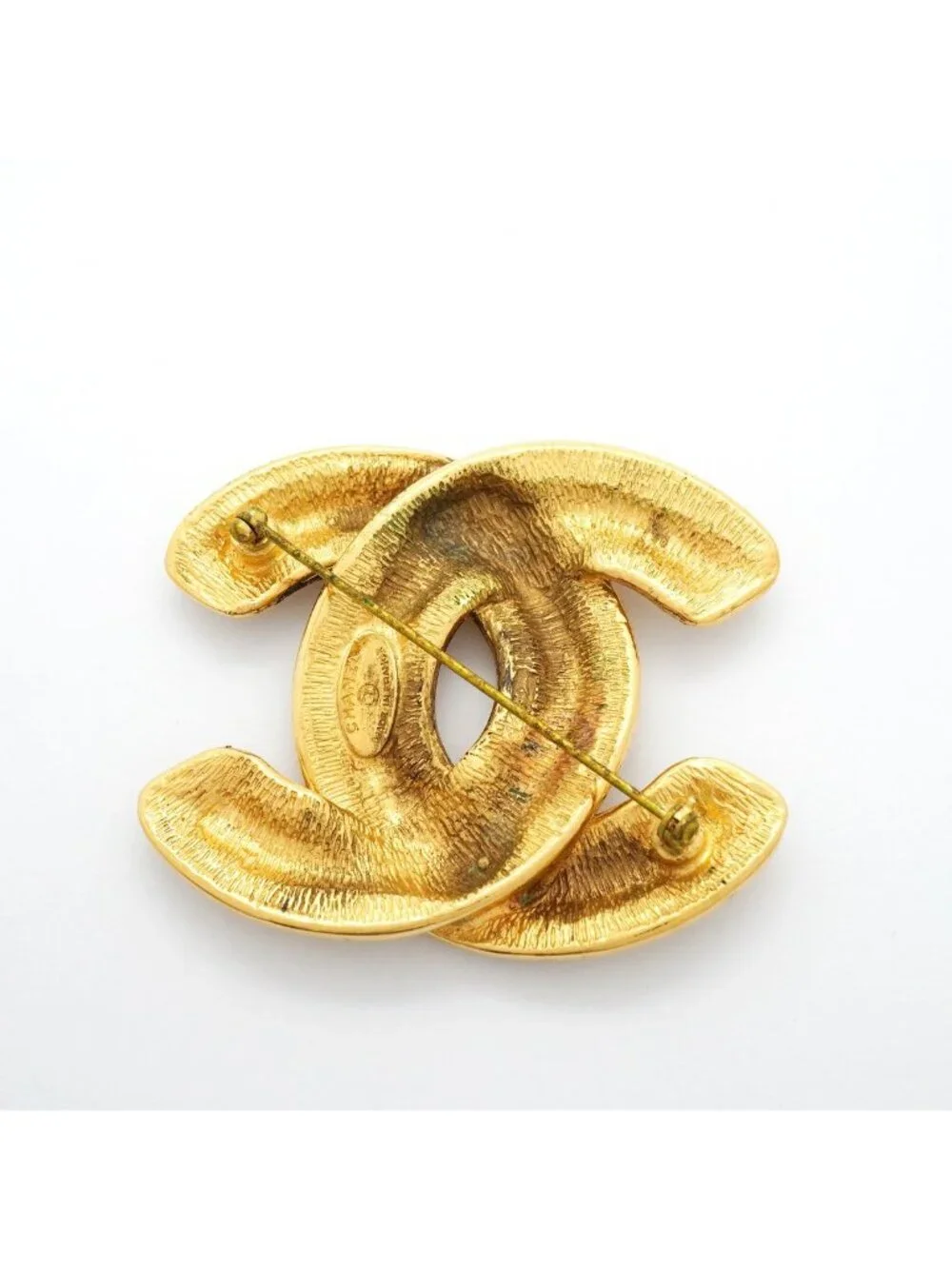 Chanel Brooch Vintage CC Logo Quilted Gold Plated